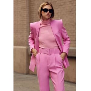 Zara 2 Piece Pink Fitted Blazer W/ Pants Suit NWT